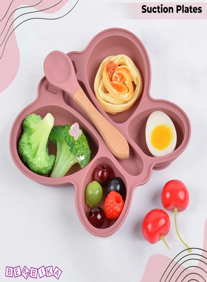 Bembika Baby Feeding Essential Baby Dinner Set Silicone Tableware Set for Baby Infant Training Eating Utensils Butterfly Design - (Pack of 2)(Rosewood) - Image 2