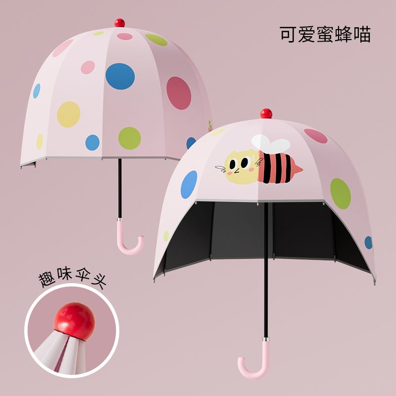 MAYDU Kids Helmet Umbrella Cartoon Cute Sun Rain Umbrella Long Handle for Kindergarten Boys Girls Windproof - Image 1