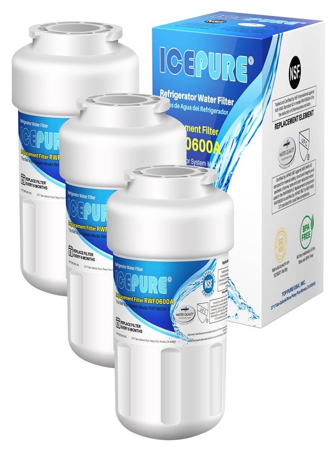ICEPURE فلتر مياه الثلاجة ICEPURE MWF متوافق مع موديلات GE MWF، MWFP، MWFA، SmartWater، GWF، HDX FMG-1، GSE25GSHECSS، Kenmore 9991، 197D6321P006، RWF0600A (عبوة من 3 قطع) - Image 1