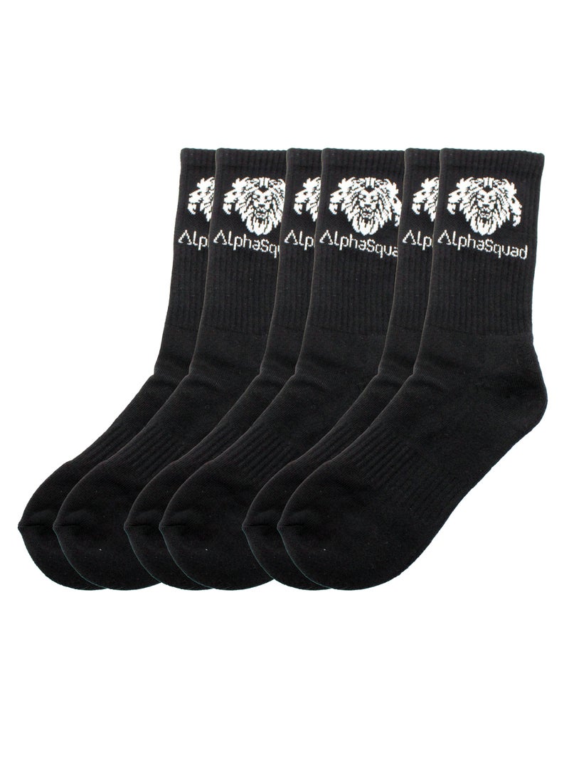 AlphaSquad AlphaSquad Unisex Athletic Solid Cotton Cushion Comfort Crew Socks, Black Pack of 3 (Free Size)  - Image 1