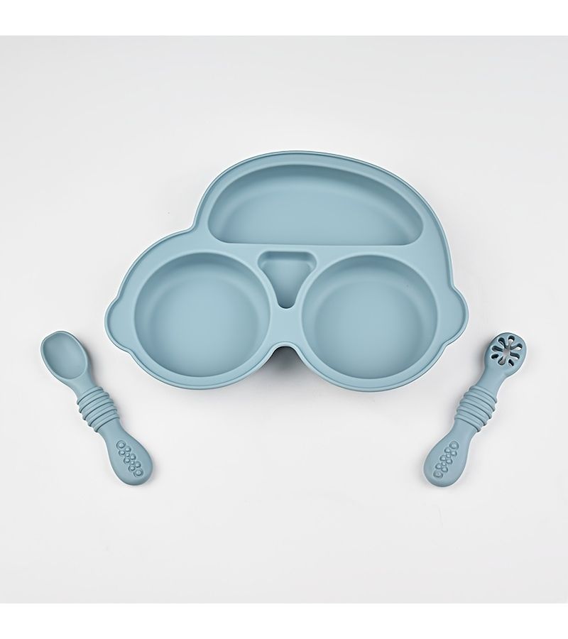 3pcs Baby Silicone Dinnerware Set in Ground Cinnamon Food Grade Silicone Plate With Slotted Spoon and Silicone Soft Spoon Toddler Feeding Tools Kids Christmas Thanksgiving Gift - Image 1