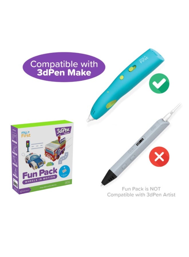 myFirst Fun Pack 3D Pen Make PCL Filaments for 3D Printing Pen | Educational Kids' STEAM Activities with Stencil Book, 3D Motion Figures (Wheels in Motion) - Image 2