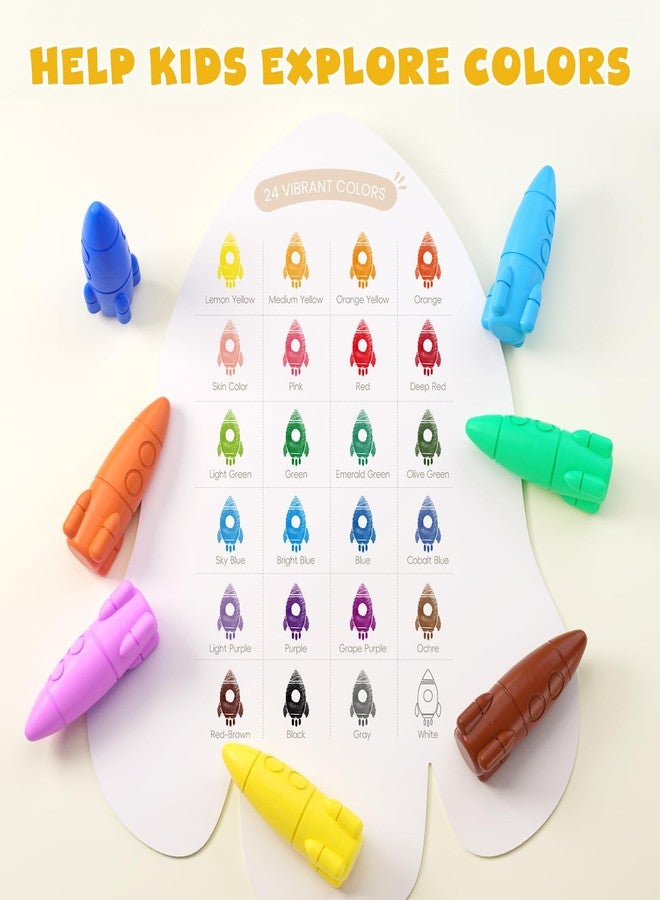 JUPITEARTH 24 Rocket Crayons,Non Toxic Washable Toddler Crayons Gifts, Rocket Jumbo Crayons with Easy-to-hold for Toddlers, Crayons for Kids Art & School Supplies,Toddlers,Children - Image 2