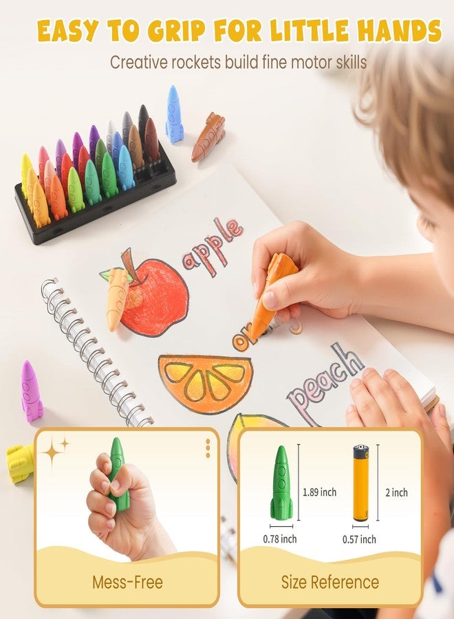 JUPITEARTH 24 Rocket Crayons,Non Toxic Washable Toddler Crayons Gifts, Rocket Jumbo Crayons with Easy-to-hold for Toddlers, Crayons for Kids Art & School Supplies,Toddlers,Children - Image 5