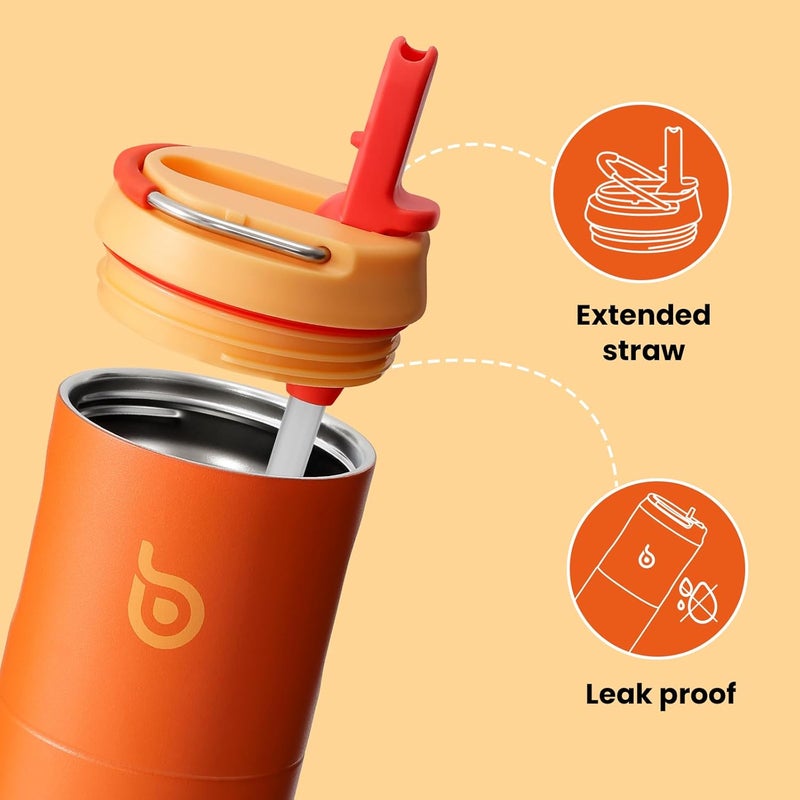 bottle bottle زجاجة زجاجة زجاجة ماء معزولة 24 أونصة مع غطاء قشة ومقبض - برتقالي - Image 3