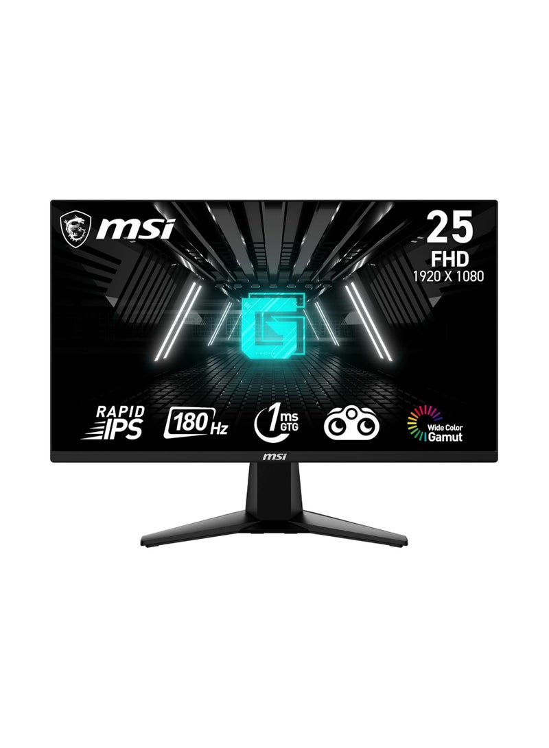 MSI G255F 24.5" FHD (1920x1080) Rapid IPS Gaming Monitor, 180Hz Refresh Rate, 1ms GtG, AMD FreeSync, 99% sRGB, HDMI 2.0b & DisplayPort 1.2a, Anti-Glare, VESA Mountable, Tilt Adjustable, Frameless Design, 9S6-3BC01M-006 Black  - Image 1