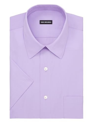 Van Heusen Men's Short Sleeve Dress Shirt Regular Fit Poplin Solid, Lavender, 16" Neck - Image 3