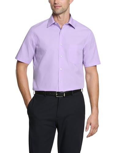 Van Heusen Men's Short Sleeve Dress Shirt Regular Fit Poplin Solid, Lavender, 16" Neck - Image 1