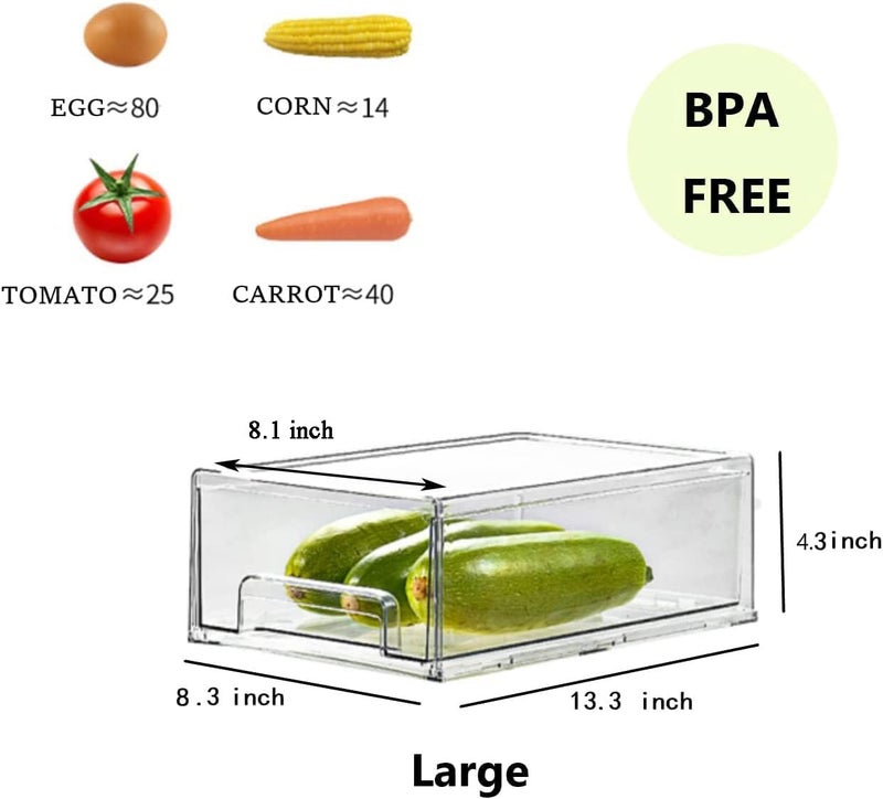 Mano 2Pack Clear Fridge Drawers Pull Out Stackable Refrigerator Drawer Organizer Bins Pantry Storage Box Plastic Food Containers for Kitchen Bathroom Office Closet (2pack-Large) - Image 5
