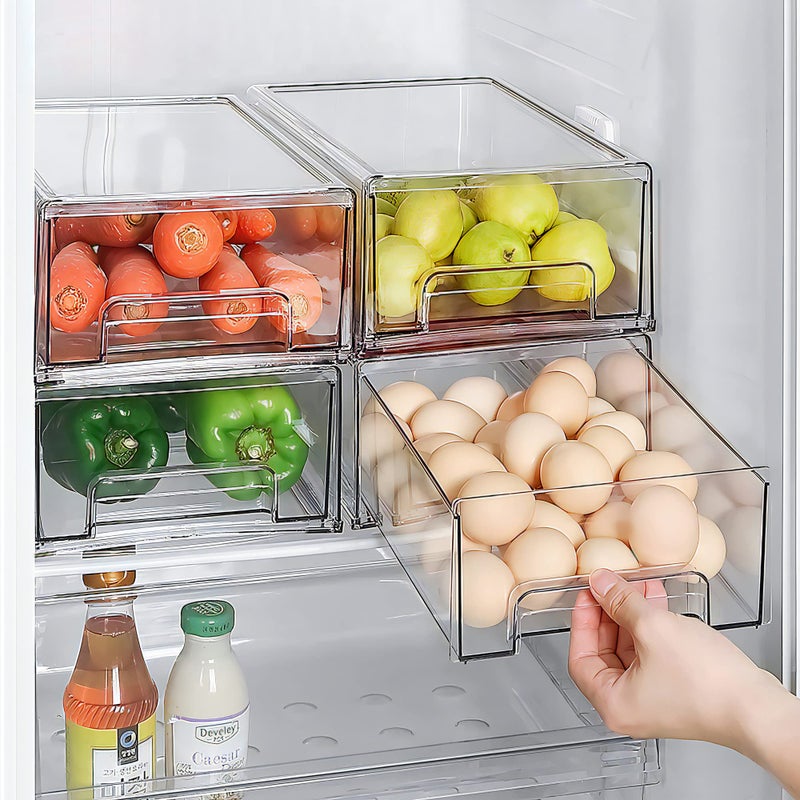 Mano 2Pack Clear Fridge Drawers Pull Out Stackable Refrigerator Drawer Organizer Bins Pantry Storage Box Plastic Food Containers for Kitchen Bathroom Office Closet (2pack-Large) - Image 2