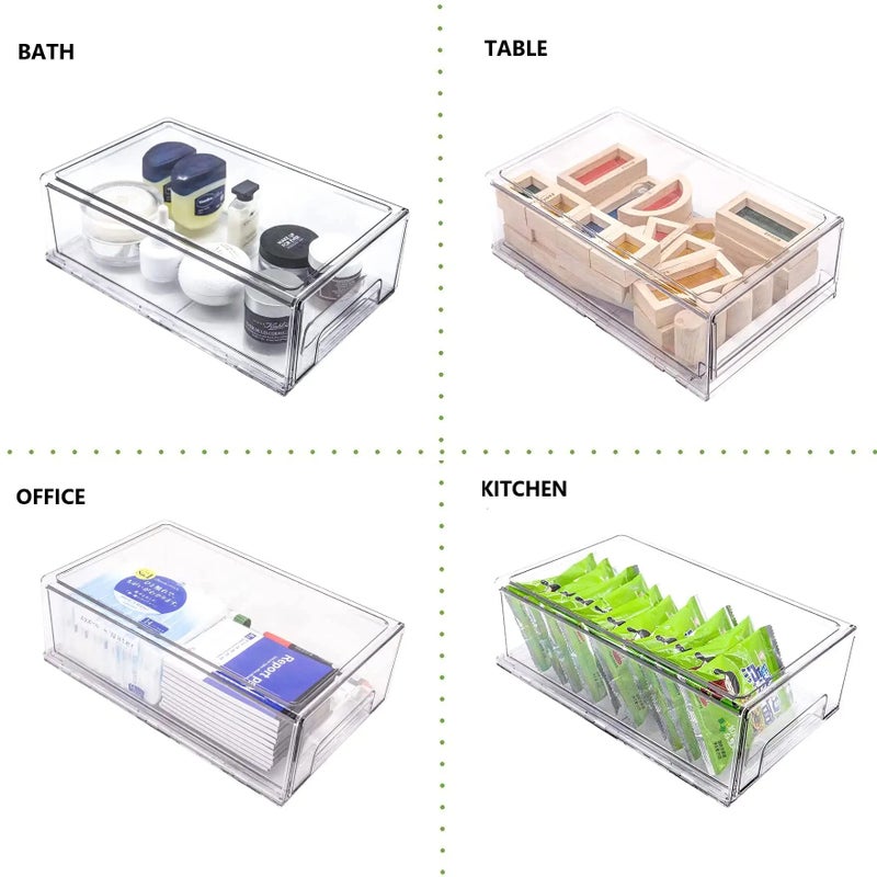 Mano 2Pack Clear Fridge Drawers Pull Out Stackable Refrigerator Drawer Organizer Bins Pantry Storage Box Plastic Food Containers for Kitchen Bathroom Office Closet (2pack-Large) - Image 4