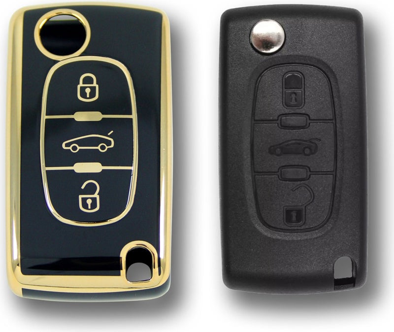 Peugeot 307 Citroen C8 3 Button Flip Black Car Key Remote Case Cover Car Keychain