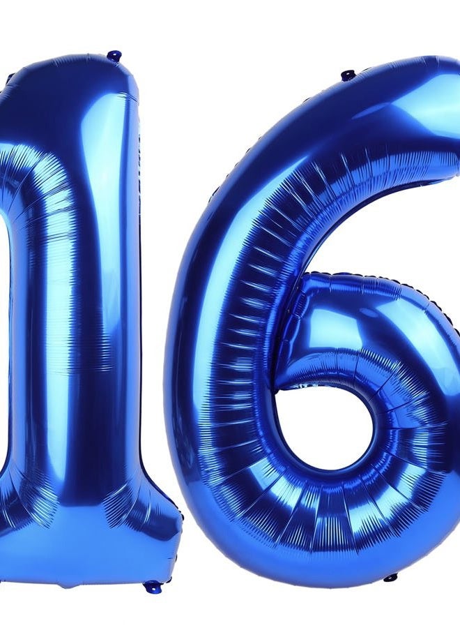 IWERP Navy Blue Number 16 Balloon 40 inch, 16 Number Balloon, 16th Navy Blue Birthday Decorations, 16 Year Old Girls Boys Blue Party Supplies - Image 1