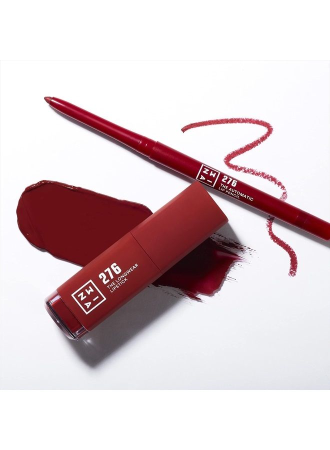 3INA أحمر شفاه طويل الأمد 276 - مرطب طبيعي، سريع الجفاف - درجات ألوان تدوم طوال اليوم وتناسب جميع ألوان البشرة - خالي من القسوة، خالي من البارابين، مستحضرات تجميل نباتية - لون بني كستنائي - 0.23 أونصة - Image 2