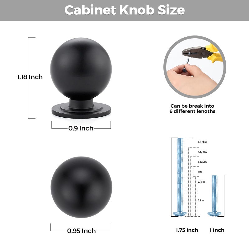 Ravinte Decor 12 Pack Black Cabinet Knobs, Round Dresser Knobs, Ball Kitchen Cabinet Hardware, 0.95" Diameter - Image 3