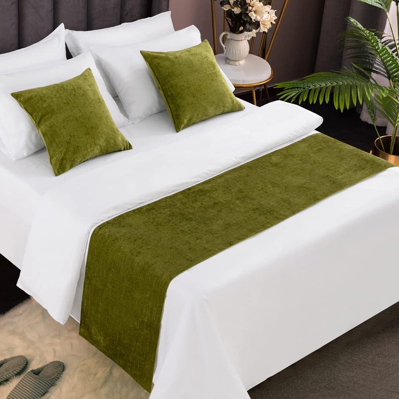 AMBERIS AMBERIS Bed Runner Green Chenille Soft No Fading Modern Bed Scarf 