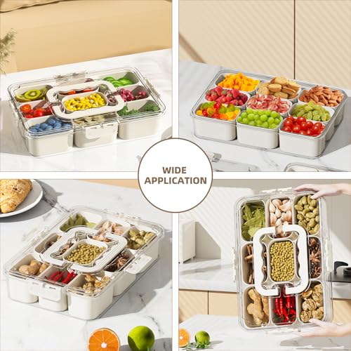 riyeloi Snackle Box Container, Portable 9 Compartments Divided Serving Tray with Lid and Handle, Clear Snack Box, Stackable Snack Platters Organizer for Fruits, Candies, Vegetables, Nuts-1 Pack - Image 5