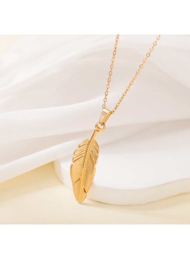 Julia Store 18K Gold Plated Stainless Steel Cute Trendy Elegant Feather Plumb High Quality Dainty Luxury Non-Tarnish Minimalist Luxury Aesthetic Exquisite Pendant Necklace Women Jewelry Gift - Image 1