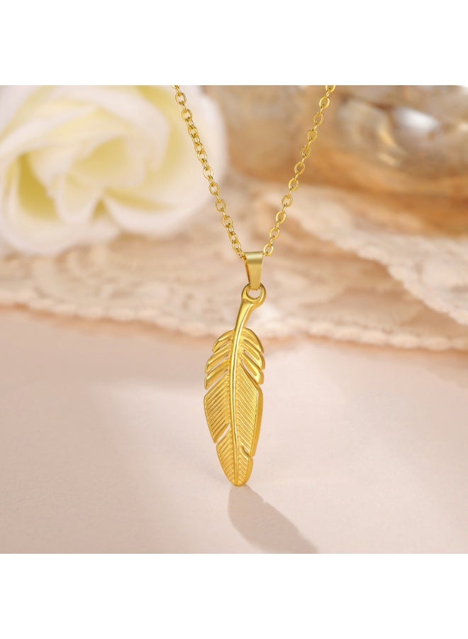 Julia Store 18K Gold Plated Stainless Steel Cute Trendy Elegant Feather Plumb High Quality Dainty Luxury Non-Tarnish Minimalist Luxury Aesthetic Exquisite Pendant Necklace Women Jewelry Gift - Image 2