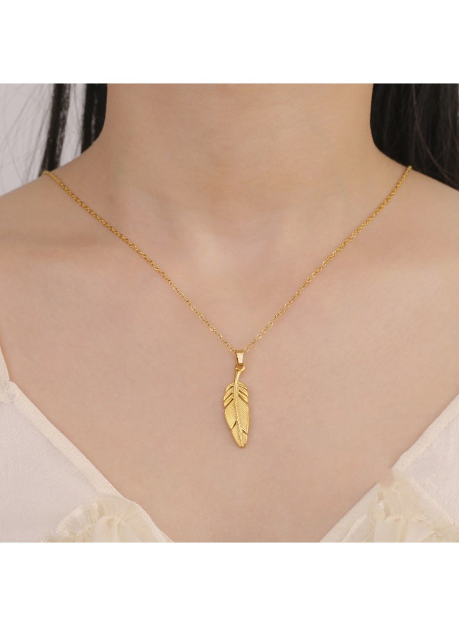 Julia Store 18K Gold Plated Stainless Steel Cute Trendy Elegant Feather Plumb High Quality Dainty Luxury Non-Tarnish Minimalist Luxury Aesthetic Exquisite Pendant Necklace Women Jewelry Gift - Image 3