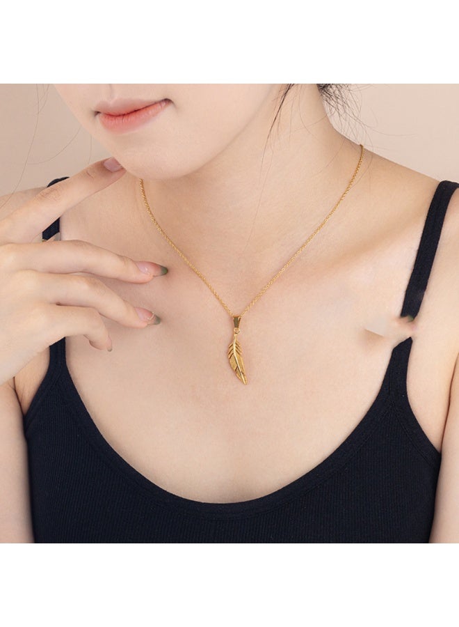 Julia Store 18K Gold Plated Stainless Steel Cute Trendy Elegant Feather Plumb High Quality Dainty Luxury Non-Tarnish Minimalist Luxury Aesthetic Exquisite Pendant Necklace Women Jewelry Gift - Image 4