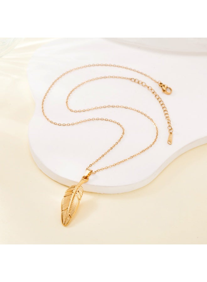Julia Store 18K Gold Plated Stainless Steel Cute Trendy Elegant Feather Plumb High Quality Dainty Luxury Non-Tarnish Minimalist Luxury Aesthetic Exquisite Pendant Necklace Women Jewelry Gift - Image 5