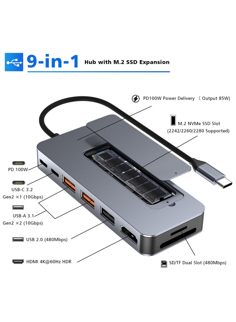 ZIDLI 9-in-1 USB-C Hub: M.2 SSD Slot (4TB) | 100W PD Fast Charge | HDMI 4K@60Hz HDR | 10Gbps Ports | Gulf Business Edition - Image 2