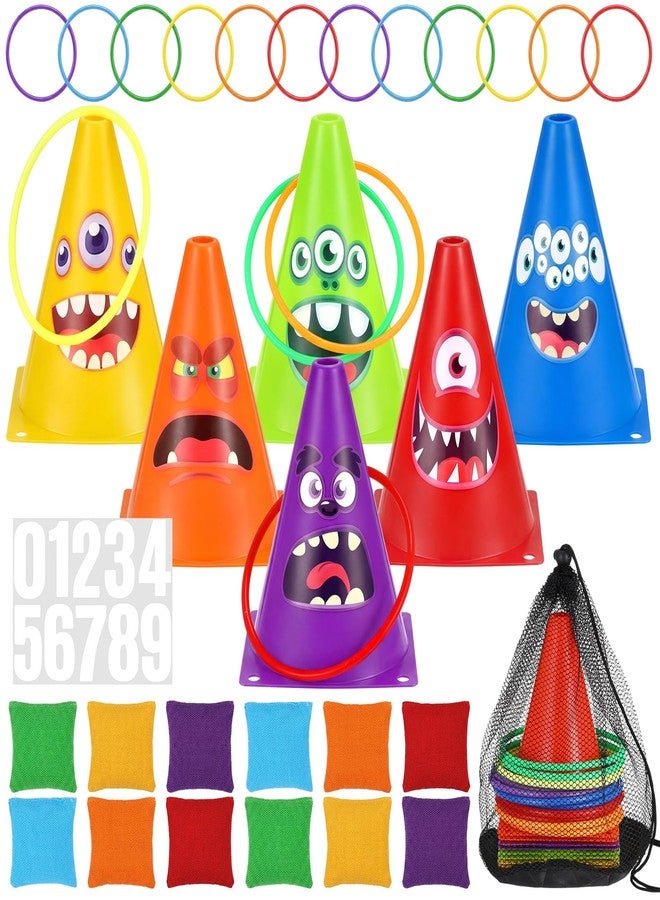 RoundFunny 12set 3 in 1 Monsters Ring Toss Game Set, Carnival Game Kit with Cones, Rings, Bean Bags & Storage Bag, Includes for DIY Toss Games, Birthday Party, Easter, Carnival - Image 1