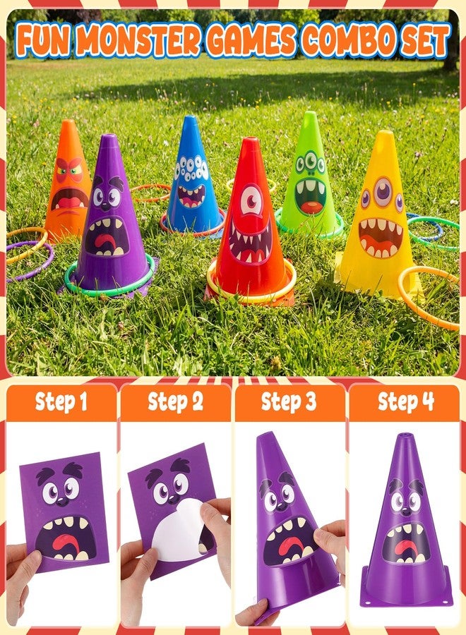 RoundFunny 12set 3 in 1 Monsters Ring Toss Game Set, Carnival Game Kit with Cones, Rings, Bean Bags & Storage Bag, Includes for DIY Toss Games, Birthday Party, Easter, Carnival - Image 3