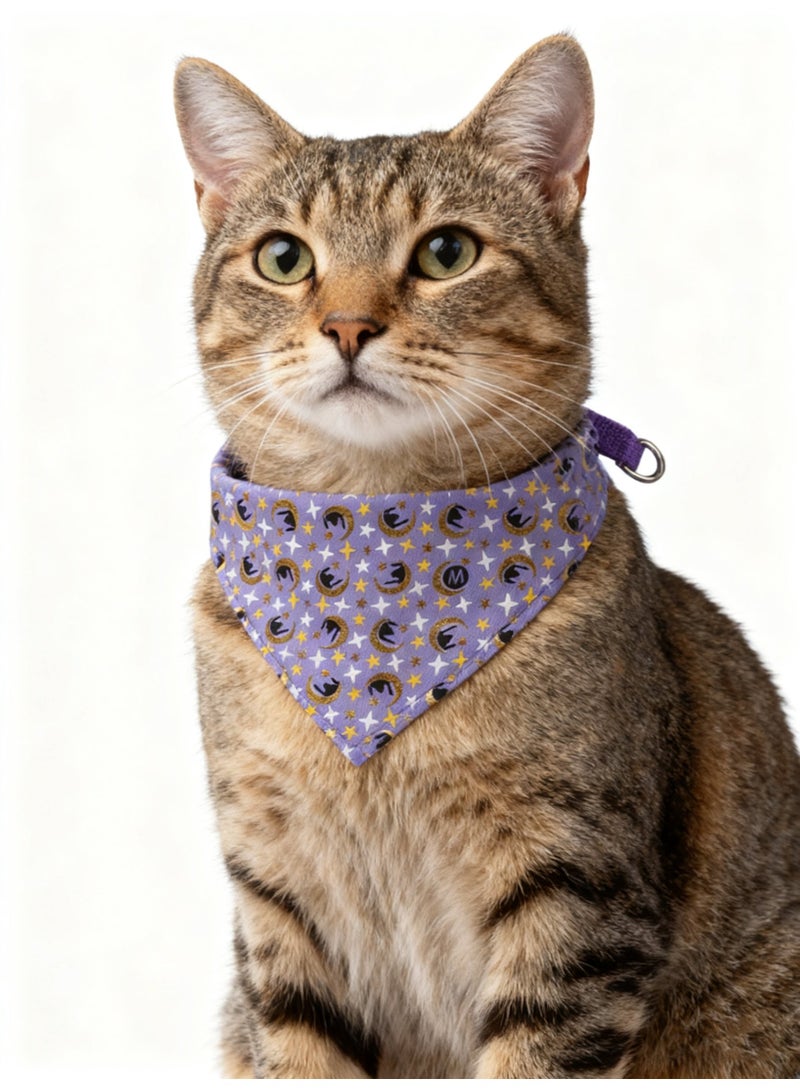 Arabian Moon-Star Cat Collars with Bandana - Adjustable 20-32cm Pet Collars, Islamic Design for Saudi Cats, Breathable Fabric for Hot Climate - Image 1