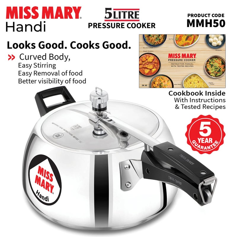 Hawkins 5 Litre Miss Mary Handi Pressure Cooker, Inner Lid Cooker, Silver (Mmh50) Aluminium - Image 4