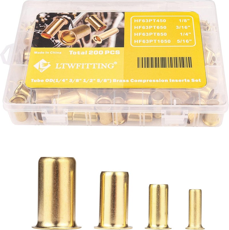 LTWFITTING Assortment Kit 1/4 3/8 1/2 5/8 Inch OD Compression Inserts, Brass Compression Fittings(Pack of 200) - Image 1