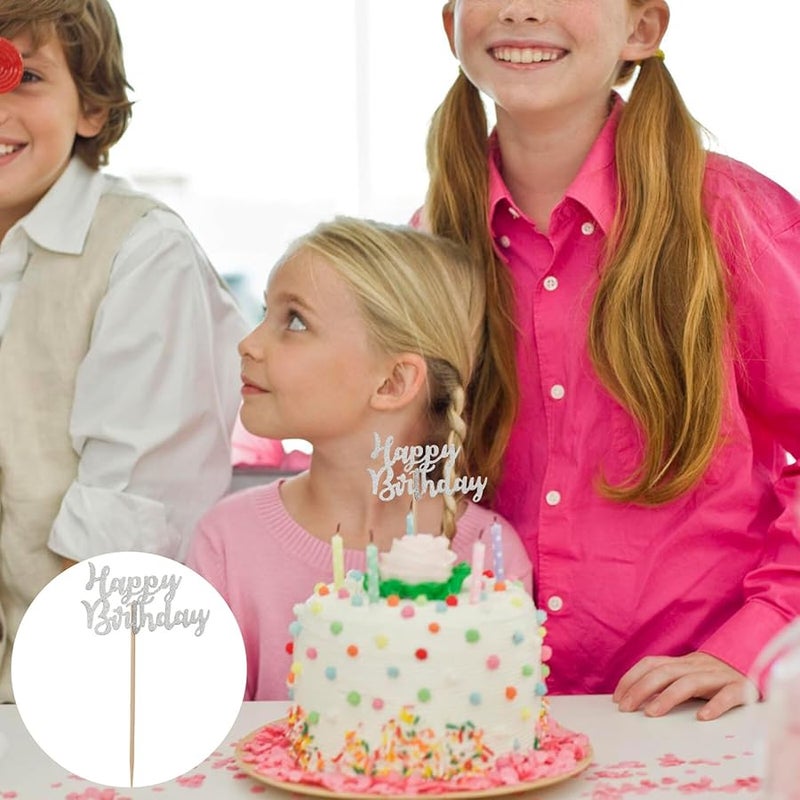 Cabilock 20pcs Silver Glitter Birthday Cake Toppers Cupcake Decorations Party Dessert Table - Image 3