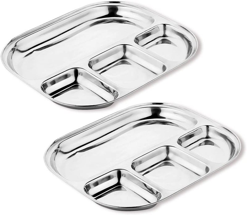 TORPPEZA Stainless Steel Partition Plate 4 in1 / Bhojan Thali/Dinner Plate Pack of 2 - Image 1