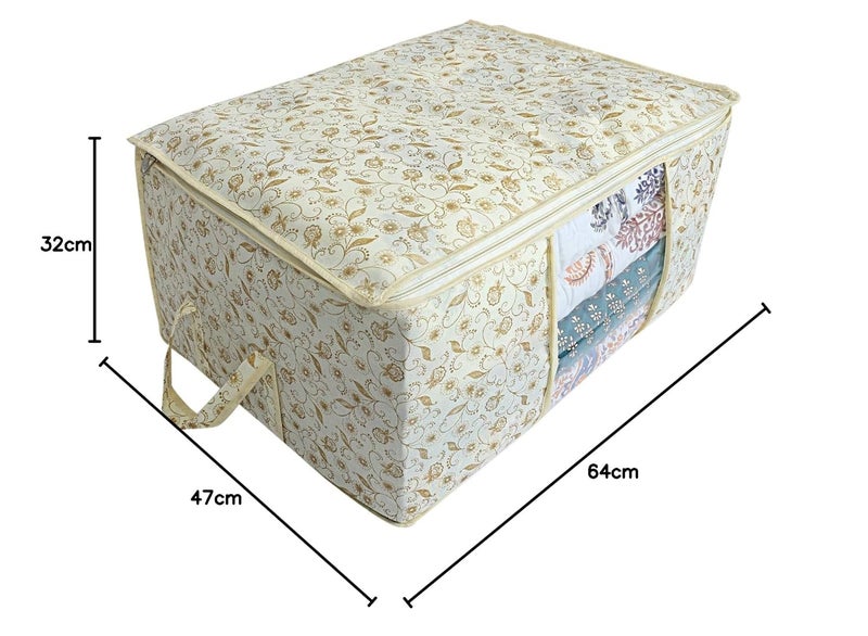 Kuber Industries Metalic Print NonWoven Under Bed Storage Bag Cream pack of 1 - Image 5