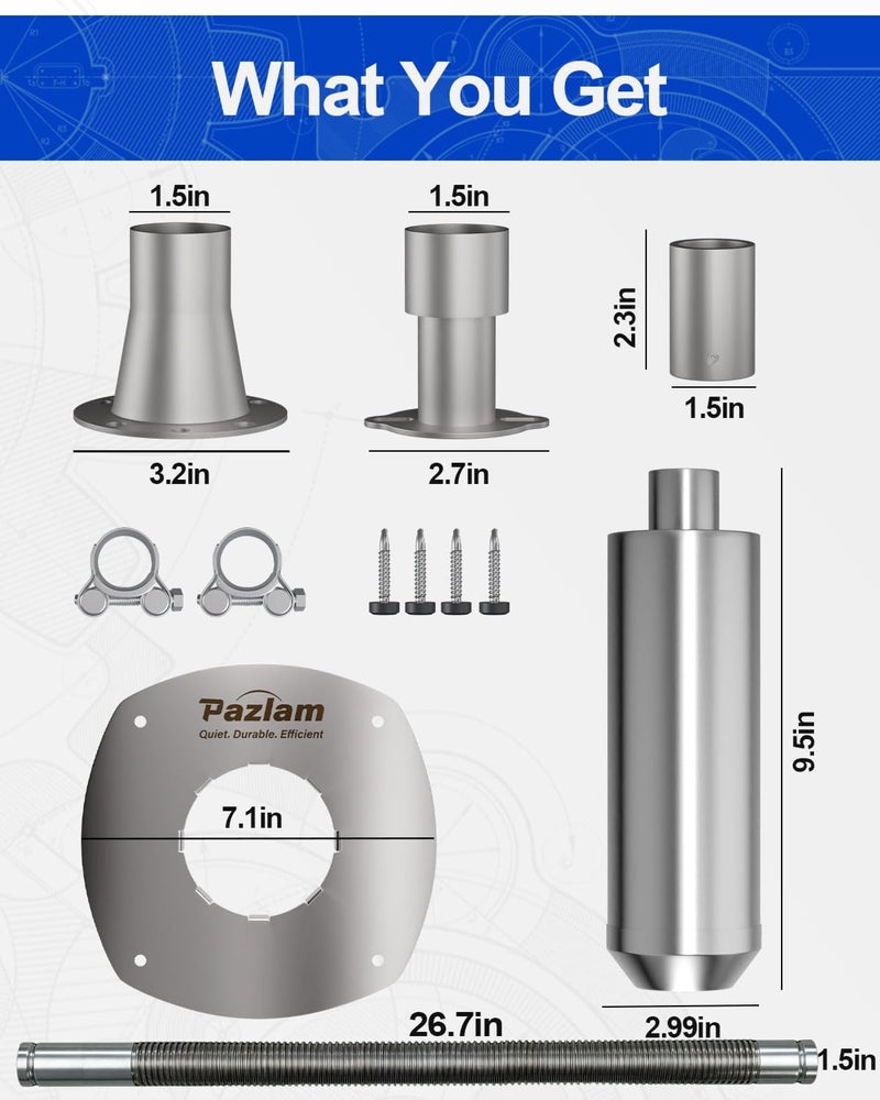 PAZLAM Generator Exhaust Extension Silencer Kit â€“ Universal Fit for Firman, Honda, Champion & More â€“ Heavy-Duty Stainless Steel Muffler with Flexible Pipe â€“ Noise Reduction & Fume Venting - Image 5