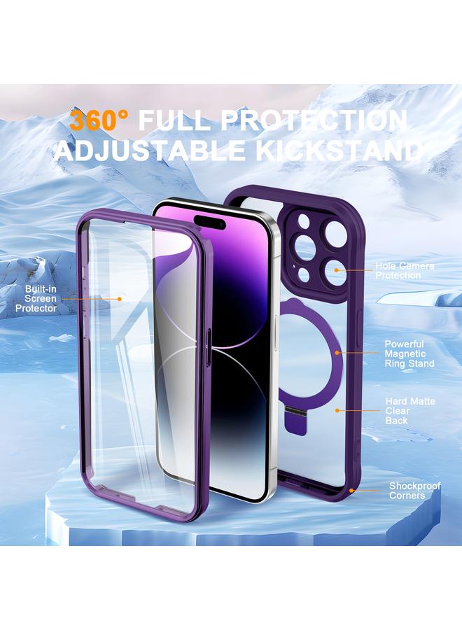 إيروريكس جراب هاتف كامل الجسم 360 درجة لهاتف iPhone 14 Pro Skin Feel Magsafe Holder (أرجواني داكن) - Image 2