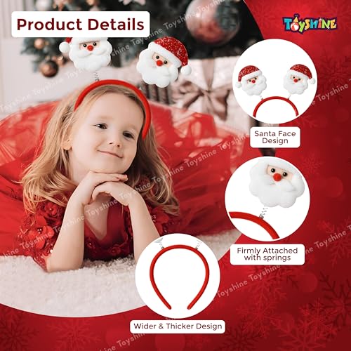 Toyshine Santa Claus Bopper Headband | Cute Christmas Party Hairband for Kids & Adults | Holiday Dress Up, Festive Costume Accessory for Xmas & New Year - Image 2