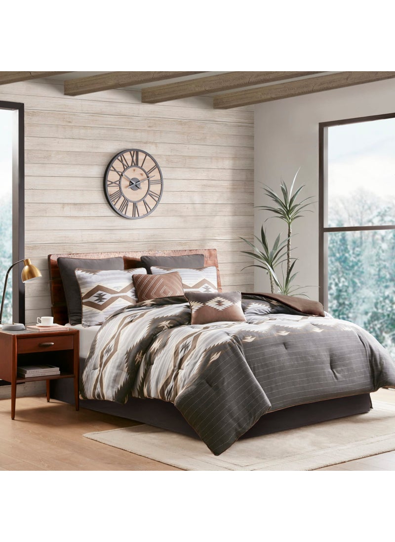 Woolrich Woolrich Rustic Lodge Cabin Comforter Set  All Season Down Alternative Warm Bedding Layer and Matching Shams Oversized Queen Bitter Creek GreyBrown 