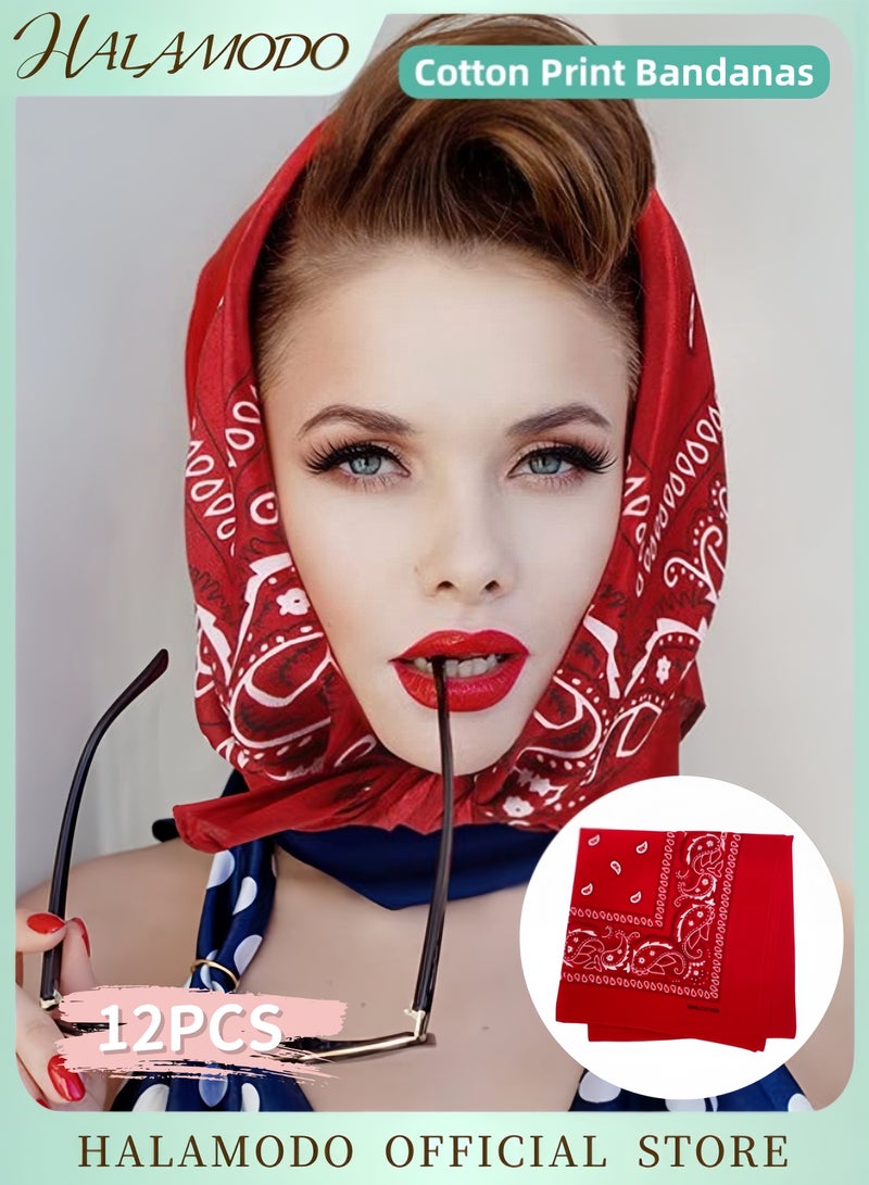HALAMODO 12 PCS Multi-Purpose Paisley Cowboy Bandanas 100% Cotton Headbands for Men and Women Vintage Western Handkerchiefs Bandanas for Party Outdoor Activities and Daily Wear - Image 1