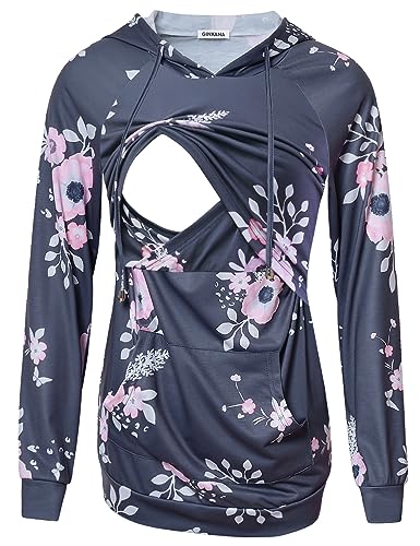 GINKANA Women's Nursing Hoodie Sweatshirt Long Sleeves Breastfeeding Maternity Tops Casual Clothes with Kangaroo Pocket - Image 1