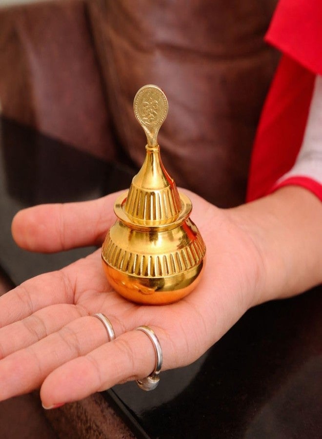 MAYAPURI Handmade Brass Sindoor Dibbi with Stick | Golden Pital Kumkum Box for Daily Pooja & Married Women | Traditional Sindur Container (6 cm) - Image 1