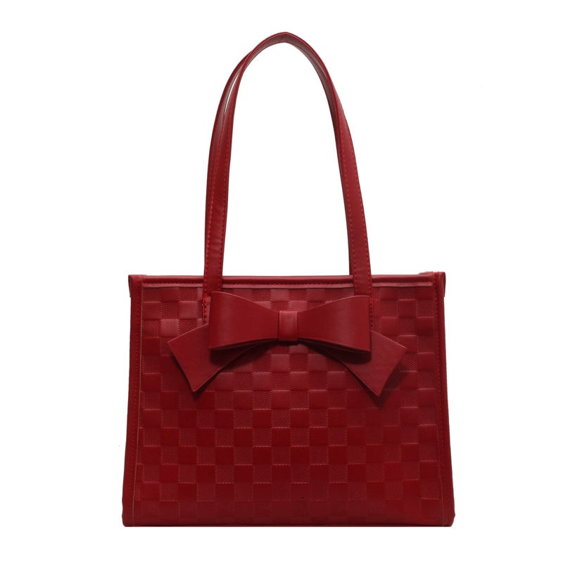 Fashion Large Capacity Tote Bag Women'S 2023 New Red Wedding Bag Simple Bow Shoulder Bag Bridal Bag