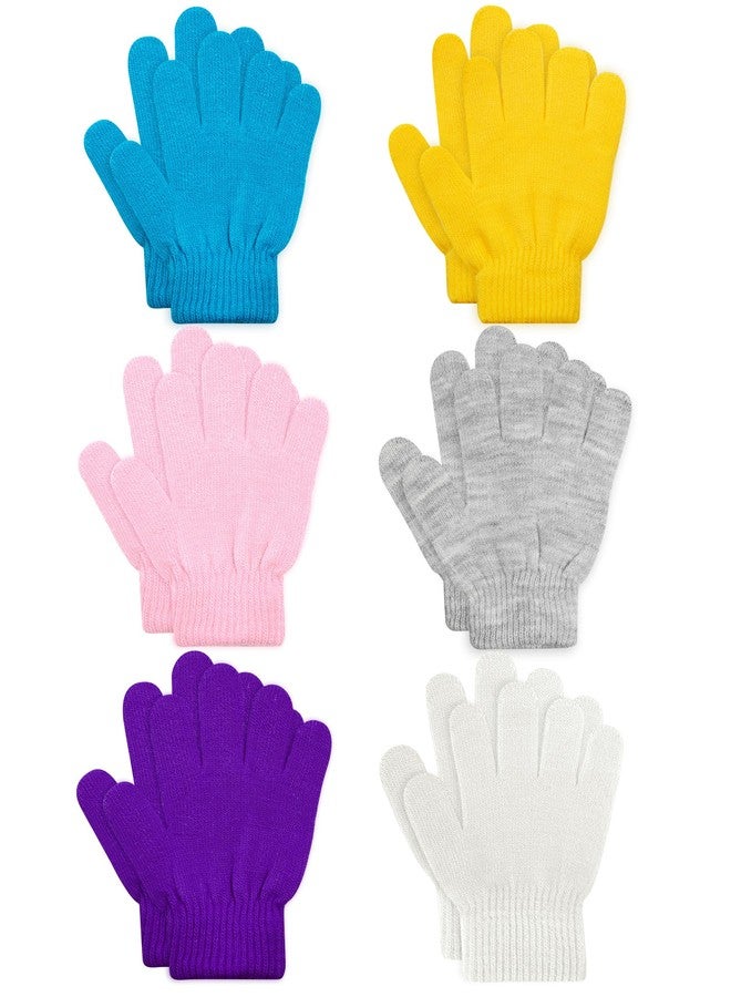 ONESING 6 Pairs Kids Knit Gloves for Winter - Solid Finger Gloves for Boys & Girls (Mixcolor, 6 pairs) - Image 1