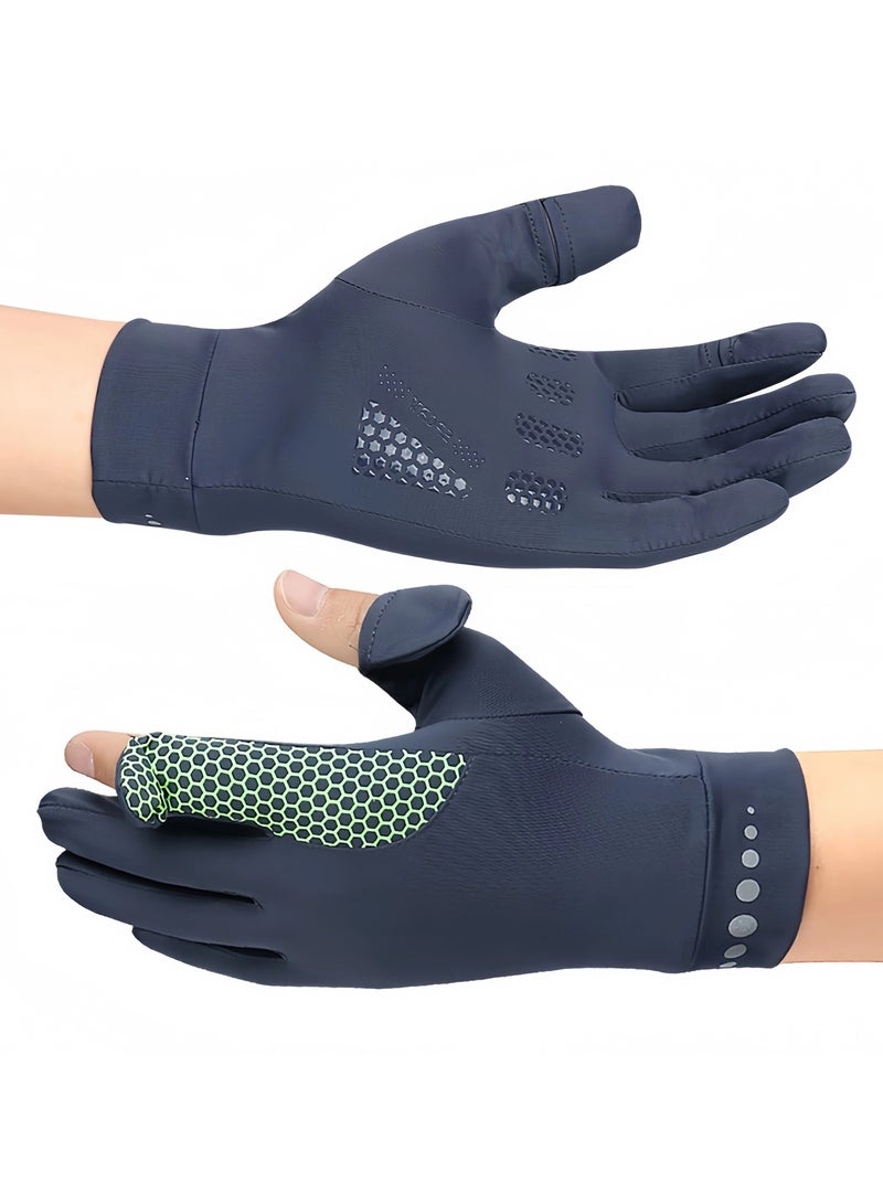 Generic Men's Gloves,Driving Gloves,Ice Silk Non-Slip Gloves,Half-finger gloves,Breathable Thin High Elasticity Anti-UV Protection Gloves,Outdoor Sports Driving Riding Touch Screen Gloves,Dark Gray  - Image 1