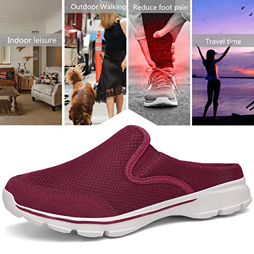INMINPIN Unisex Slippers Casual Clog House Shoes Comfort Slip-On Walking Mules with Indoor Outdoor Anti-Skid Sole for Men and Women, Red, 7.5 Women/6 Men - Image 4