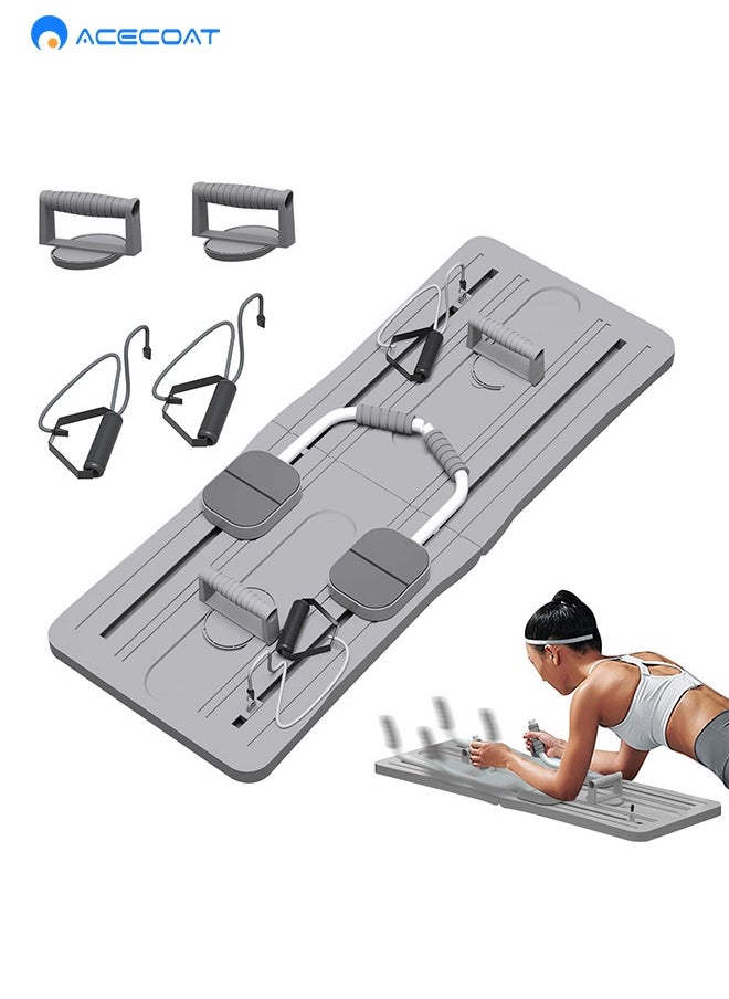 ACECOAT Pilates Yoga Board - 2024 Pilates Reformer Set, Multi-Purpose Foldable Pilates Reformer Board for Home, 6 in 1 Pilates Sliding Board (Grey)  - Image 1