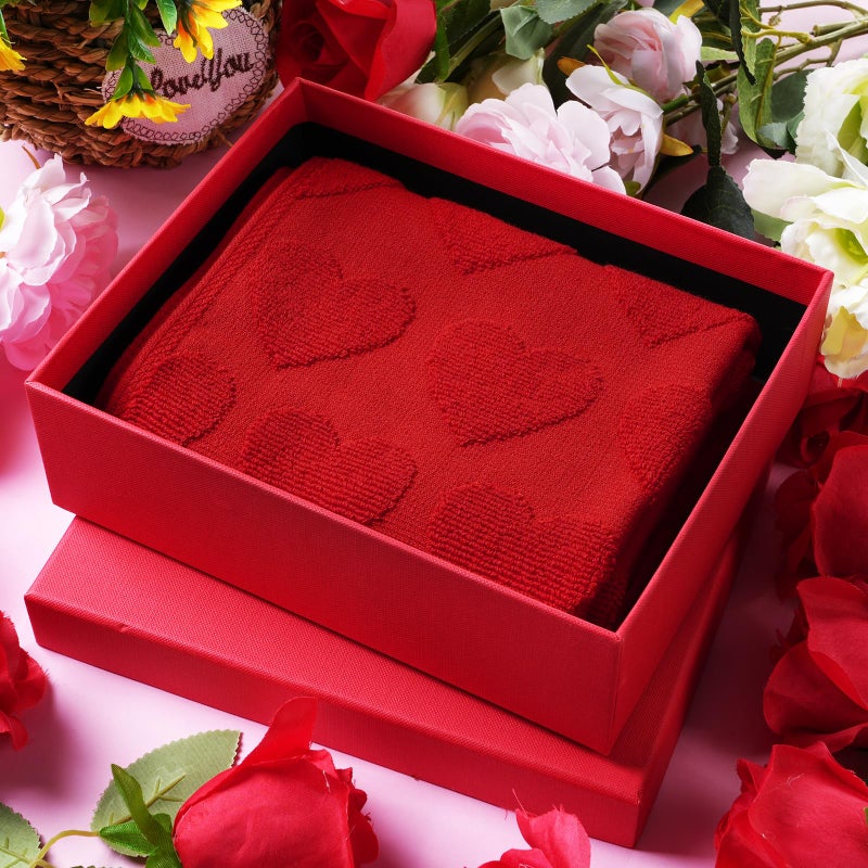 Hallswl 3pcs Valentine's Day Hand Towels Red Hearts Jacquard Towel for Bath 100% Cotton Soft Bathroom Kitchen Decorative Set for Valentine's Day Holiday Decor Gift,14 x 29 Inch - Image 4