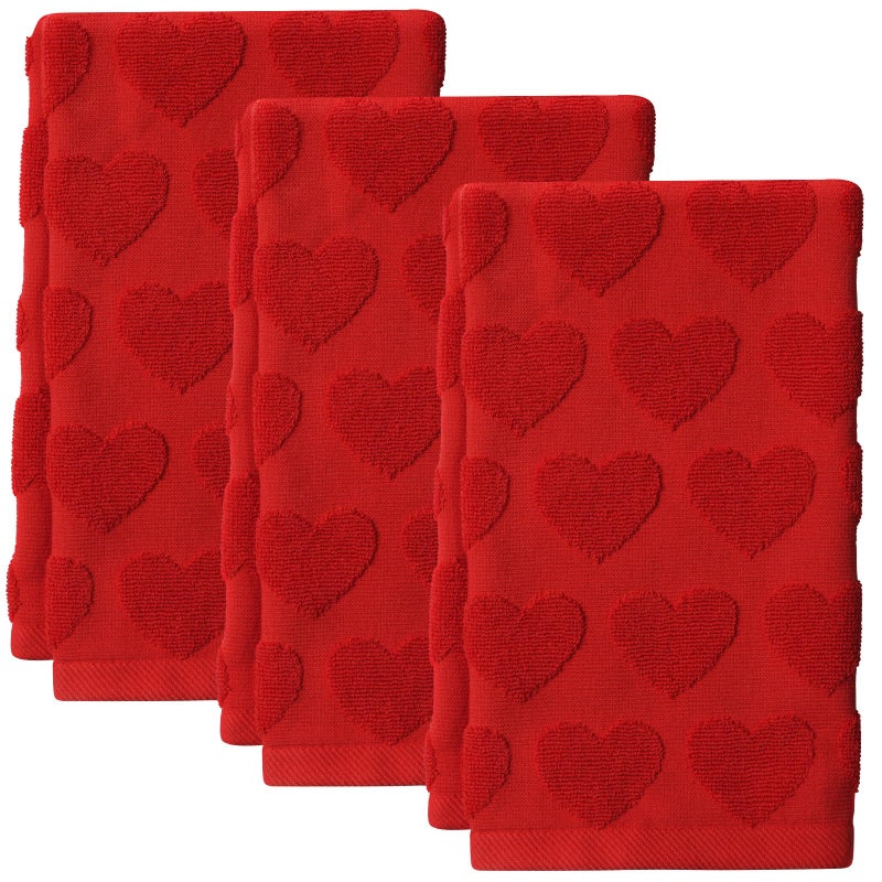 Hallswl 3pcs Valentine's Day Hand Towels Red Hearts Jacquard Towel for Bath 100% Cotton Soft Bathroom Kitchen Decorative Set for Valentine's Day Holiday Decor Gift,14 x 29 Inch - Image 1