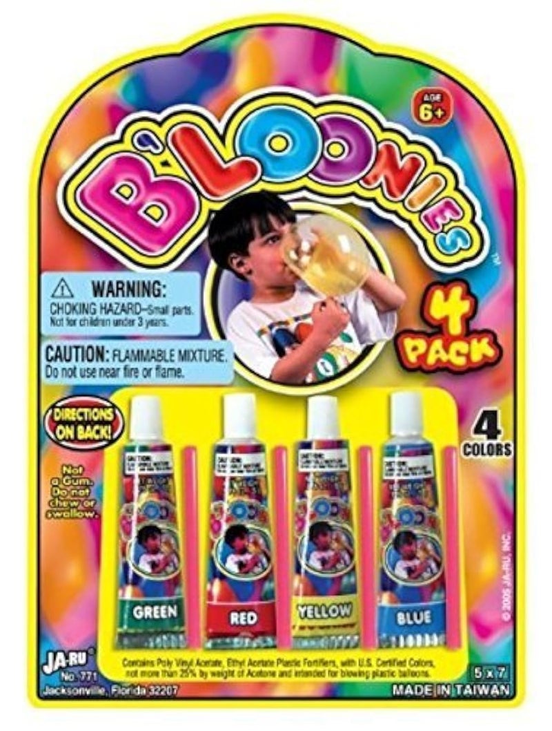 JA-RU B'loonies Plastic Balloons Variety 4 (4 Tubes in 1 Pack) Great Original Bloonies Bubble Making Toy Classic Retro Toys FOK Kids and Adults. Fidget Toy Party Favor for Kids Birthdays. 771-1C - Image 1